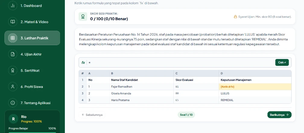 Simulasi Latihan Praktik Spreadsheet HOTS pada Aplikasi Klik Excel